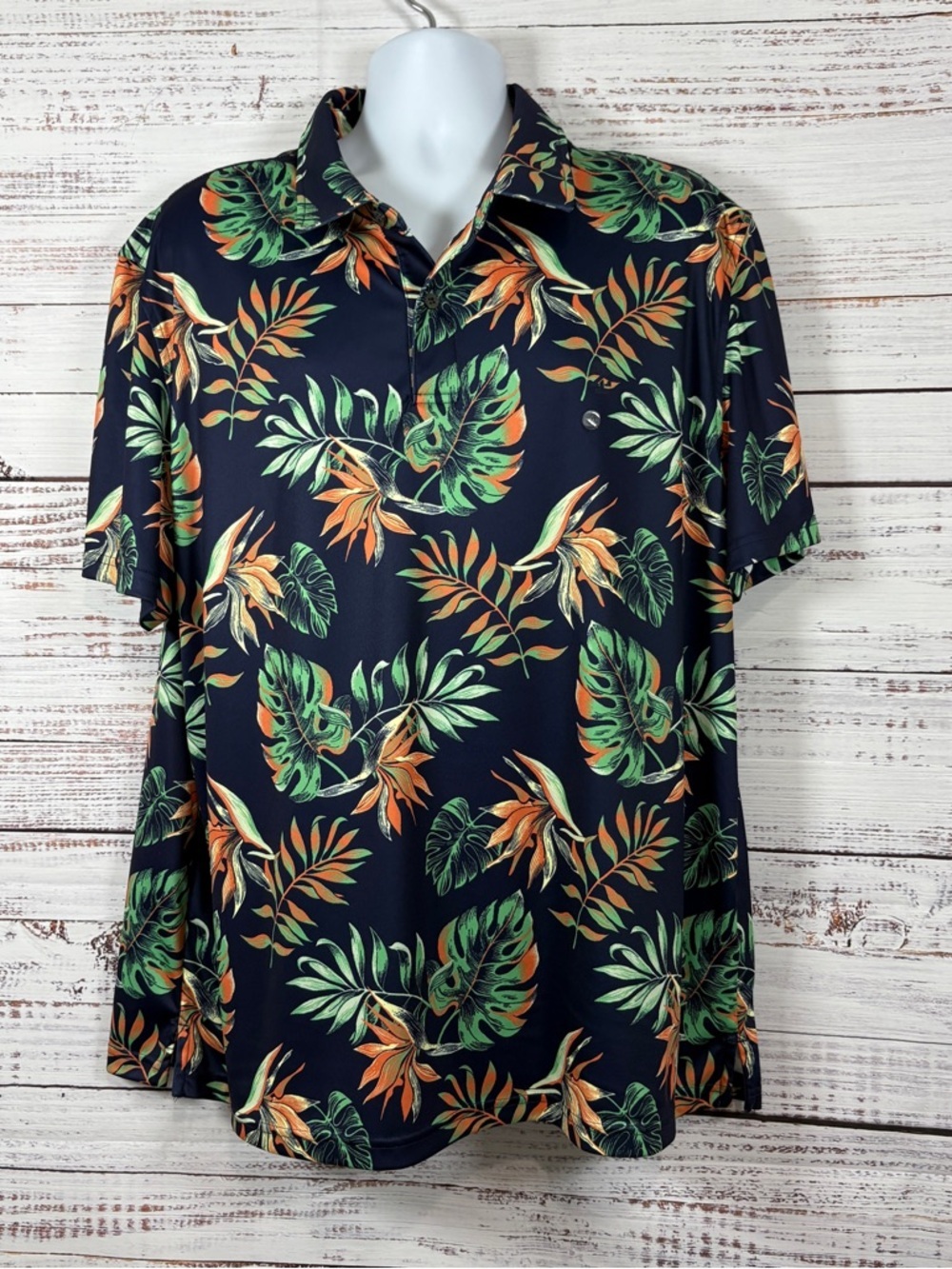 Izod Golf Navy Floral Short Sleeve Polo